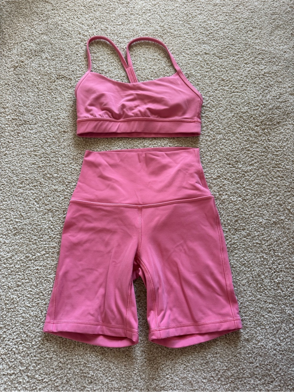 lululemon athletica Pink Sports Bra & High-Waist Bike Shorts Set